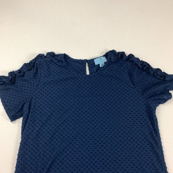 CeCe Navy Ruffle Sleeve Blouse, Size S, EUC - Picture 3 of 9